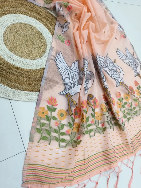 Peach_Linen_Slab_Saree_For_Women