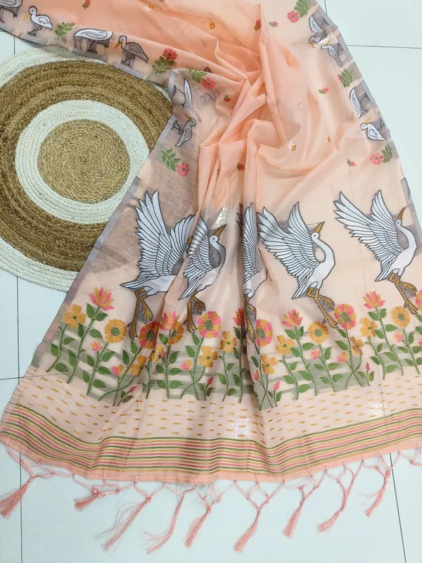 Peach_Linen_Slab_Saree_For_Women