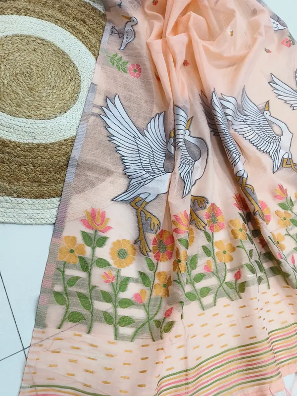 Peach_Linen_Slab_Saree_For_Women