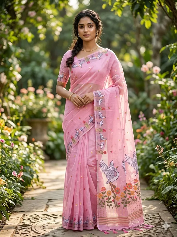 Pink_Linen_Slab_Saree_For_Women