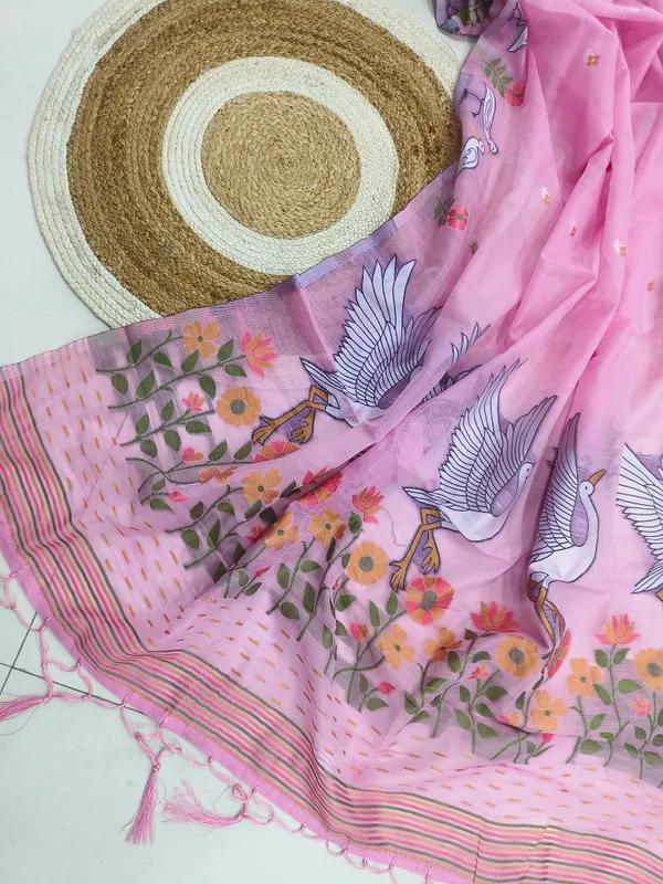 Pink_Linen_Slab_Saree_For_Women