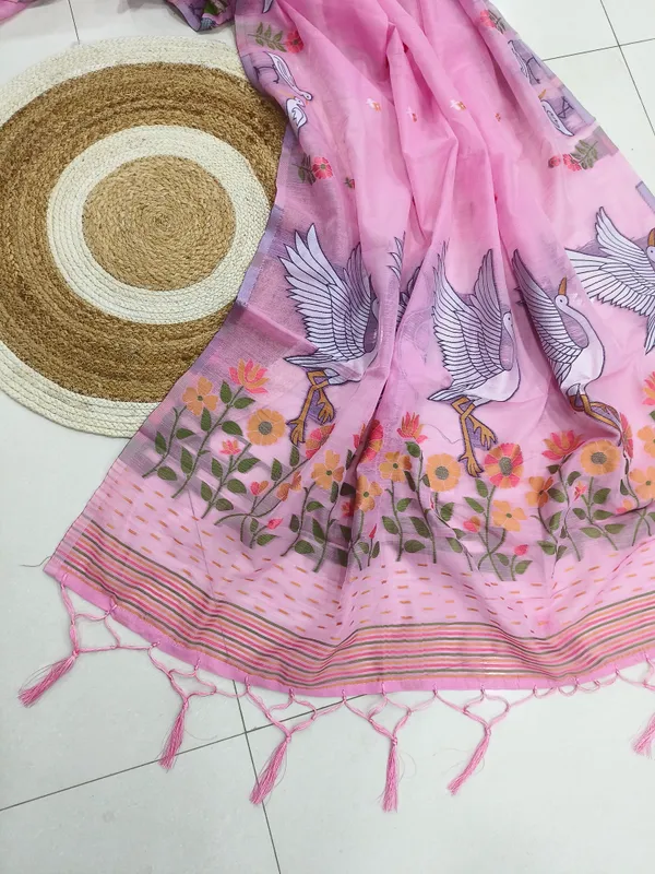 Pink_Linen_Slab_Saree_For_Women