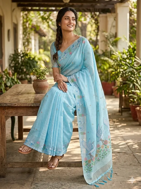 Sky_Linen_Slab_Saree_For_Women