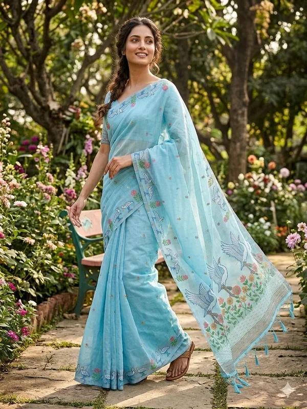 Sky_Linen_Slab_Saree_For_Women
