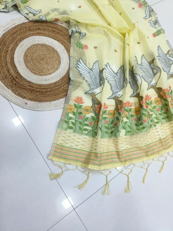 Yellow_Linen_Slab_Saree_For_Women