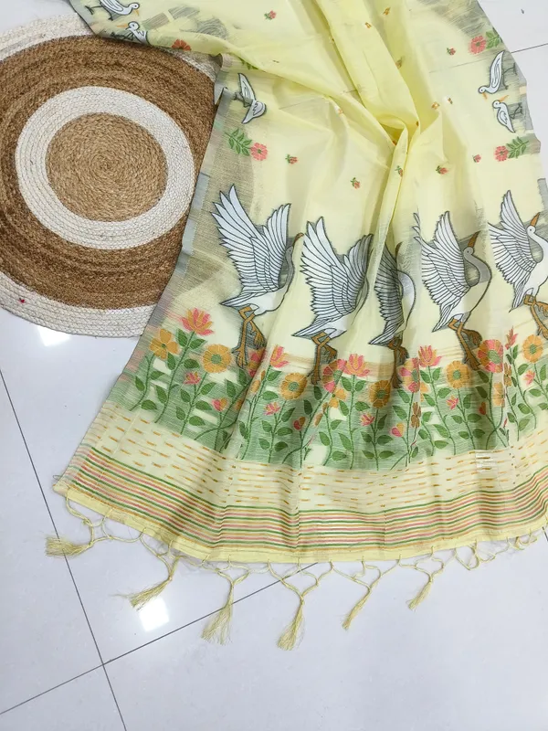 Yellow_Linen_Slab_Saree_For_Women