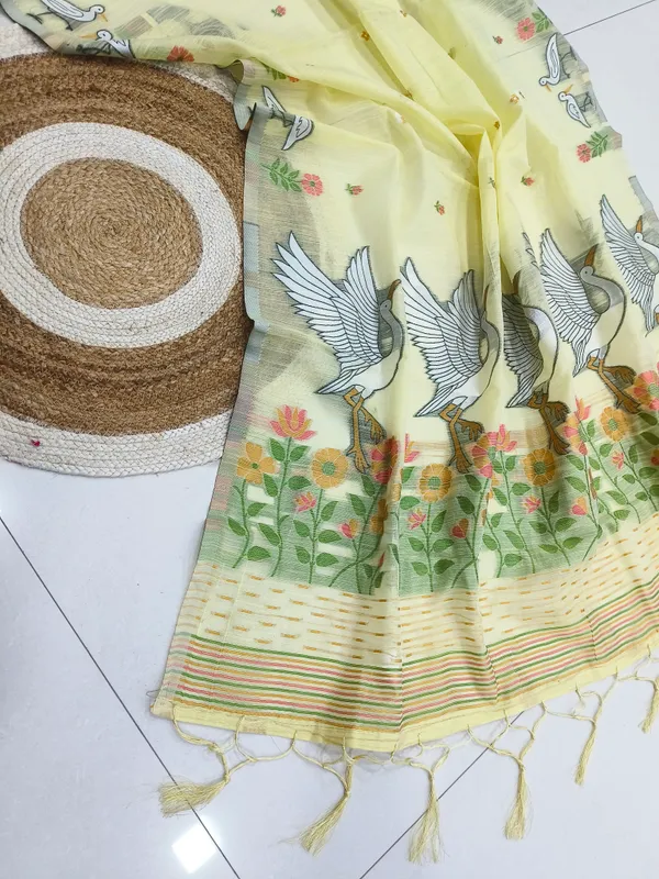 Yellow_Linen_Slab_Saree_For_Women