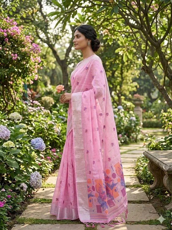 Baby_Pink_Linen_Slab_Saree_For_Women