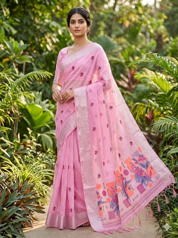 Baby_Pink_Linen_Slab_Saree_For_Women