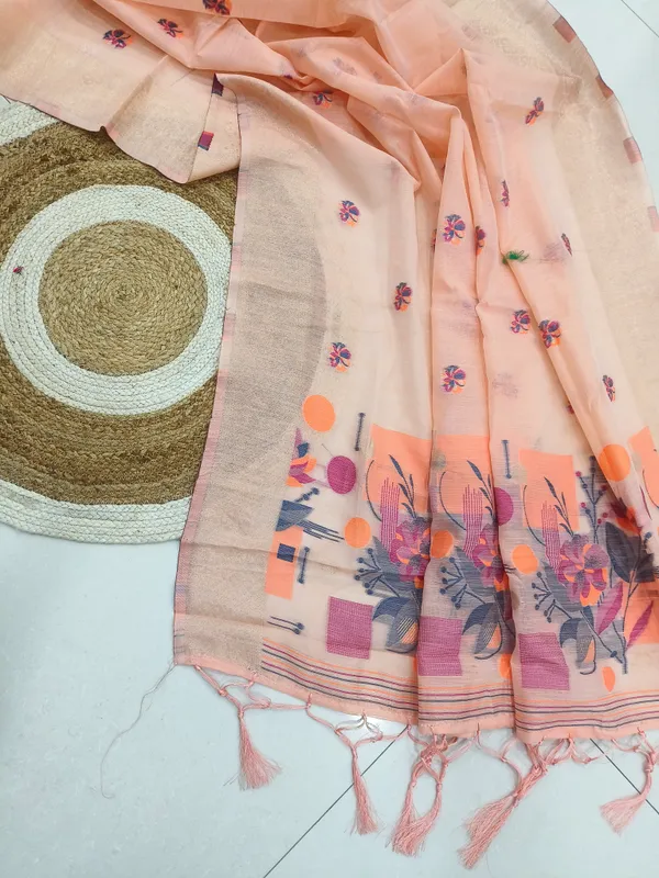 Peach_Linen_Slab_Saree_For_Women
