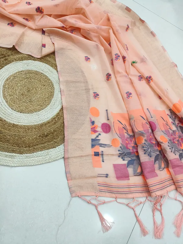 Peach_Linen_Slab_Saree_For_Women