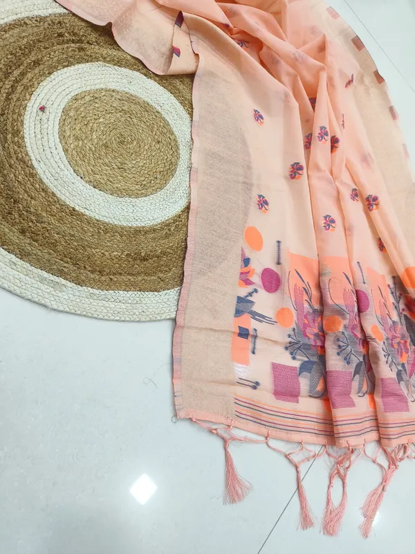 Peach_Linen_Slab_Saree_For_Women