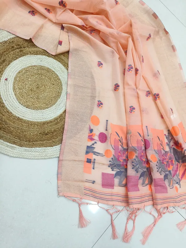 Peach_Linen_Slab_Saree_For_Women
