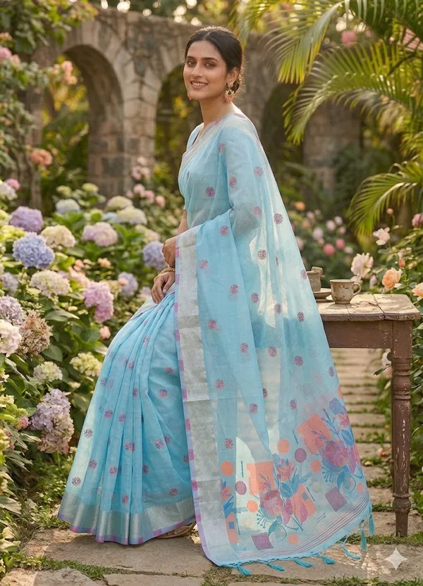 Sky_Linen_Slab_Saree_For_Women