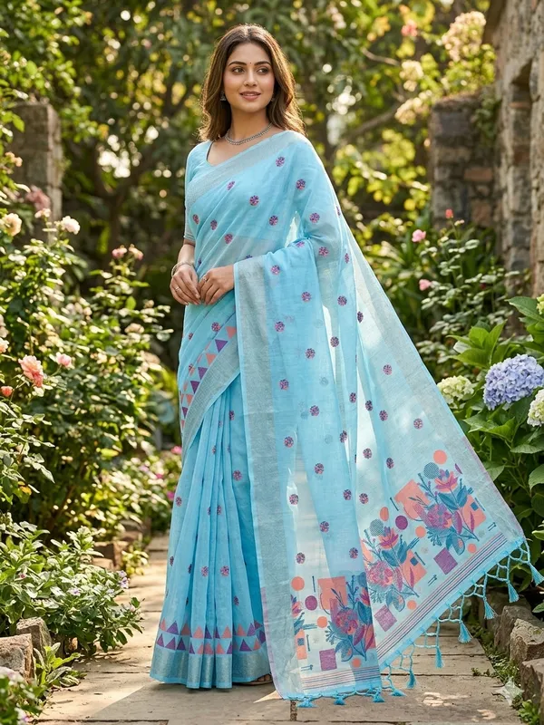Sky_Linen_Slab_Saree_For_Women