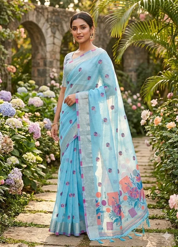 Sky_Linen_Slab_Saree_For_Women