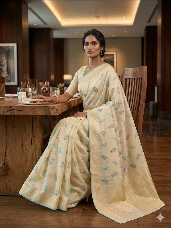 Yellow_Linen_Slab_Saree_For_Women