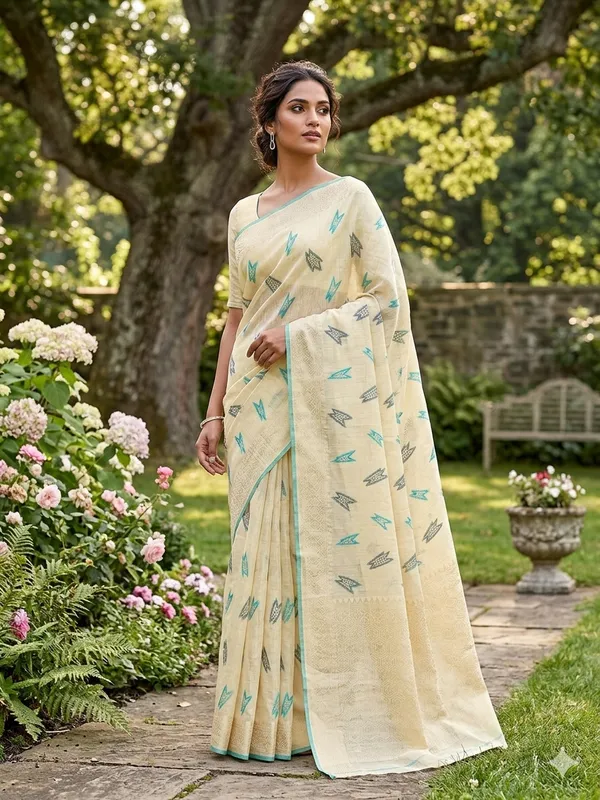 Yellow_Linen_Slab_Saree_For_Women