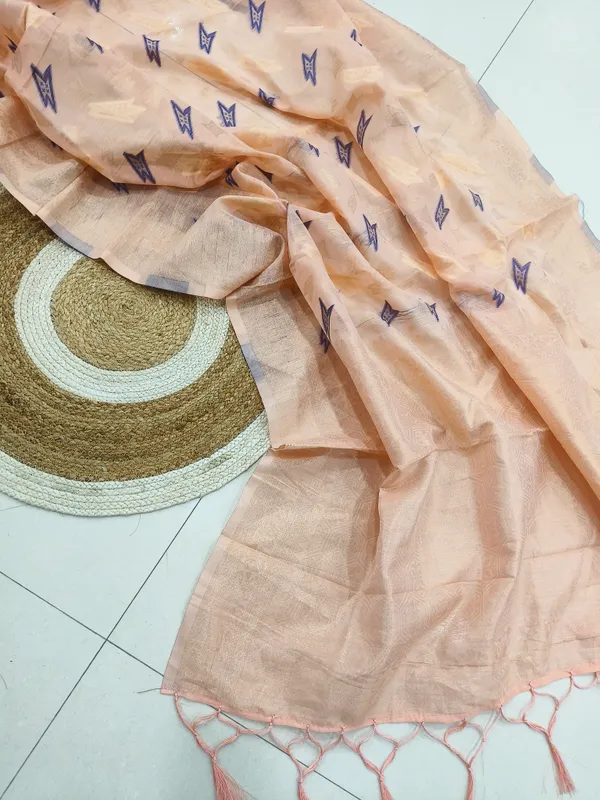 Peach_Linen_Slab_Saree_For_Women