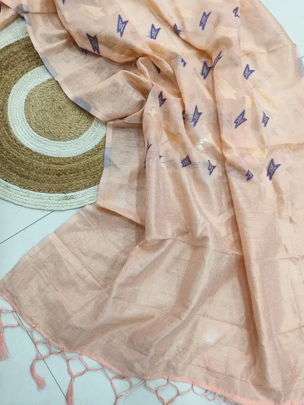 Peach_Linen_Slab_Saree_For_Women