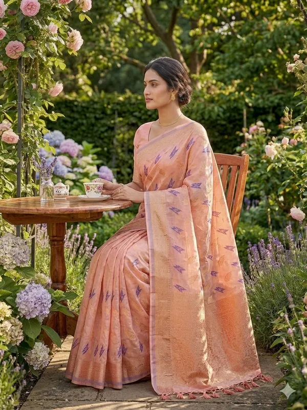 Peach_Linen_Slab_Saree_For_Women