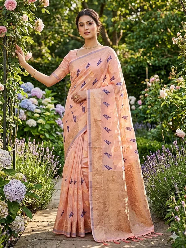 Peach_Linen_Slab_Saree_For_Women