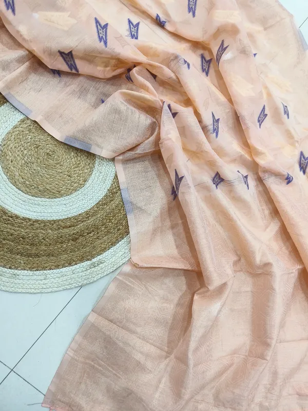Peach_Linen_Slab_Saree_For_Women