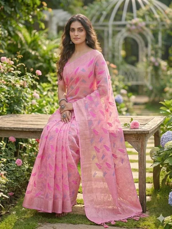 Pink_Linen_Slab_Saree_For_Women
