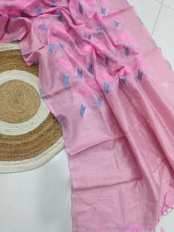 Pink_Linen_Slab_Saree_For_Women