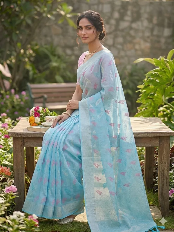 Sky_Linen_Slab_Saree_For_Women