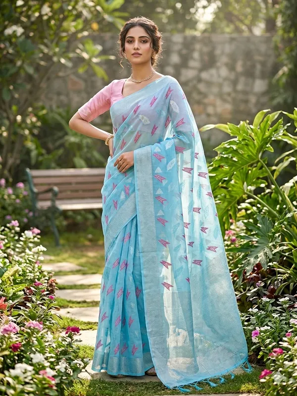 Sky_Linen_Slab_Saree_For_Women