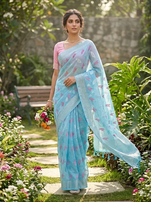 Sky_Linen_Slab_Saree_For_Women