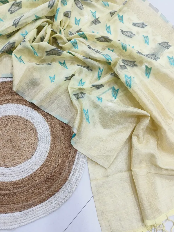 Yellow_Linen_Slab_Saree_For_Women