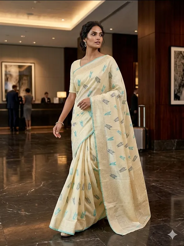 Yellow_Linen_Slab_Saree_For_Women