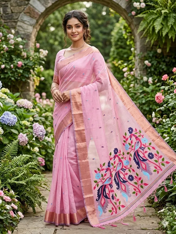 Baby_Pink_Linen_Slab_Saree_For_Women