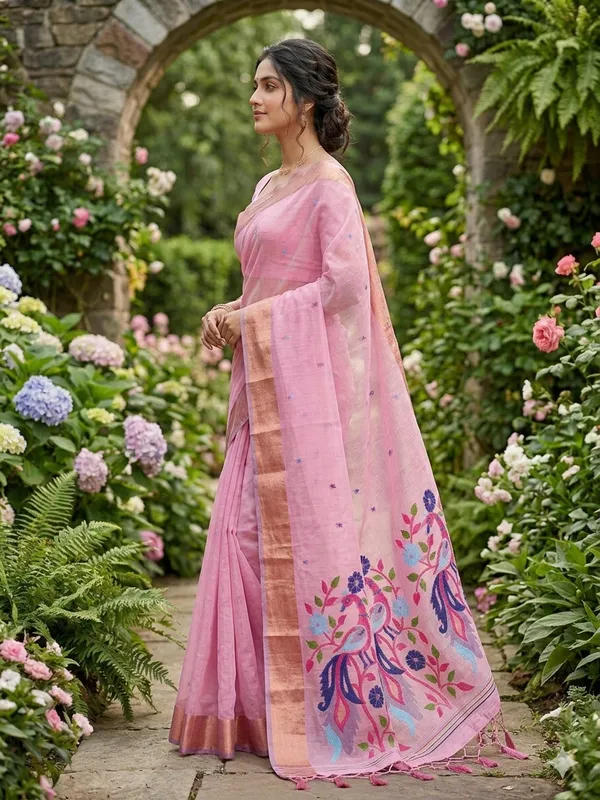 Baby_Pink_Linen_Slab_Saree_For_Women
