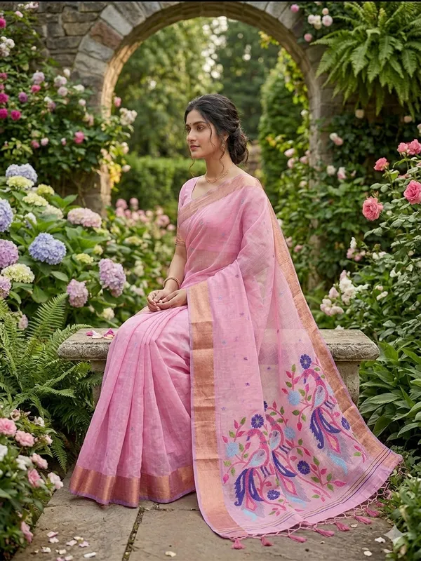Baby_Pink_Linen_Slab_Saree_For_Women