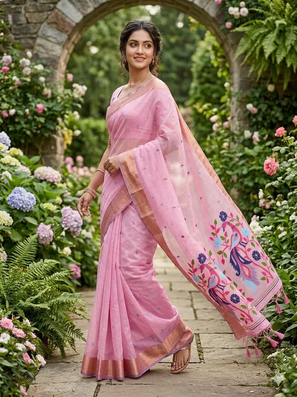 Baby_Pink_Linen_Slab_Saree_For_Women