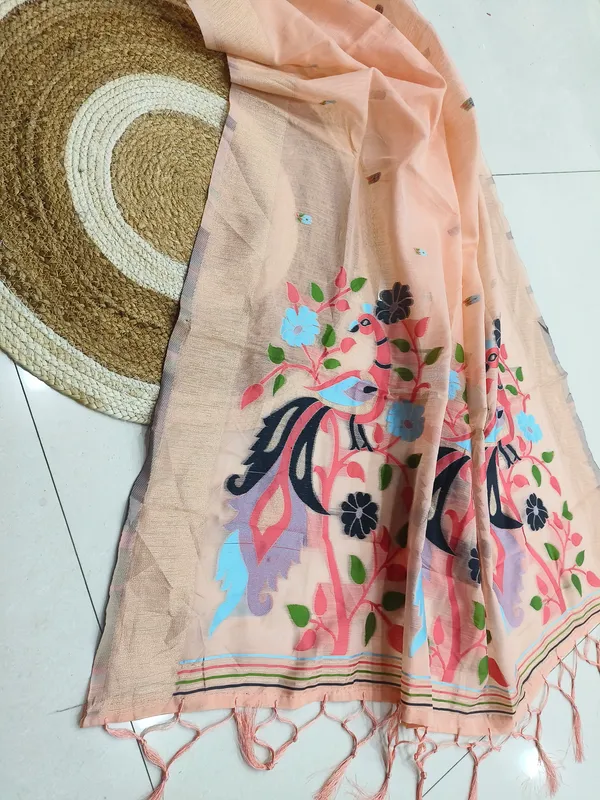 Peach_Linen_Slab_Saree_For_Women