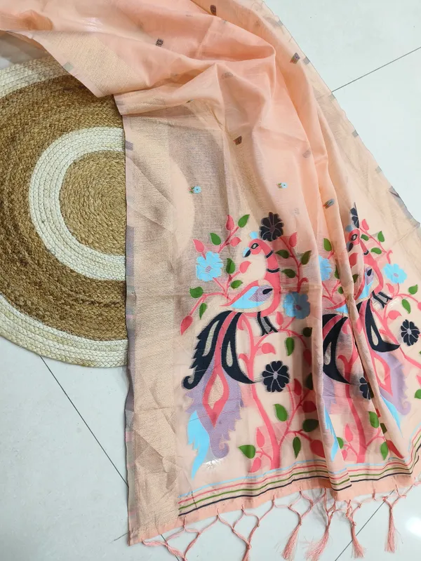 Peach_Linen_Slab_Saree_For_Women