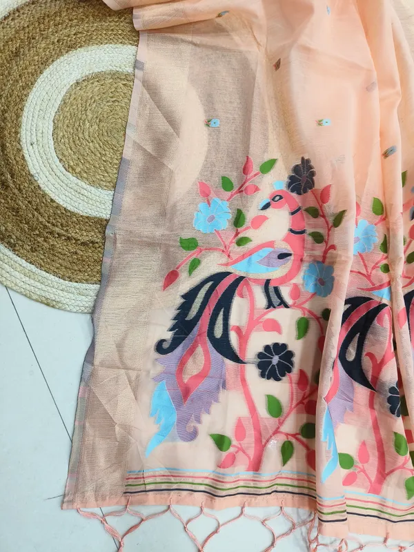 Peach_Linen_Slab_Saree_For_Women