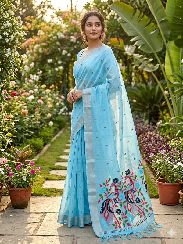 Sky_Linen_Slab_Saree_For_Women
