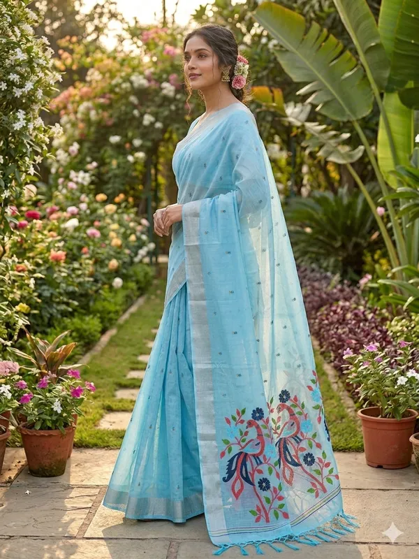 Sky_Linen_Slab_Saree_For_Women