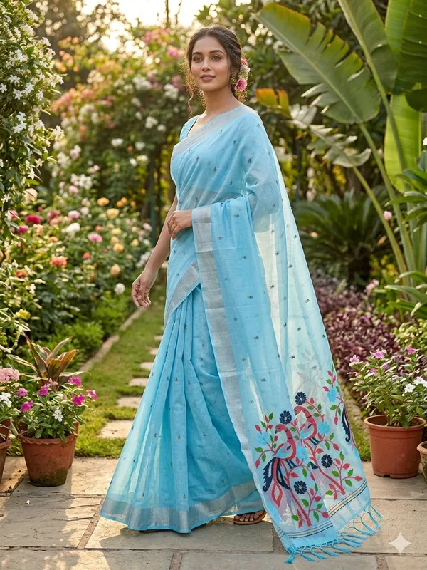 Sky_Linen_Slab_Saree_For_Women