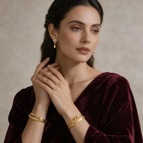 Gold_Copper_Brass_Ethnic_Jhumka_Earrings_And_Bangle_For_Women