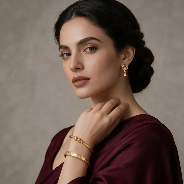 Gold_Copper_Brass_Ethnic_Jhumka_Earrings_And_Bangle_For_Women