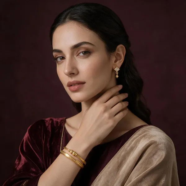 Gold_Copper_Brass_Ethnic_Jhumka_Earrings_And_Bangle_For_Women