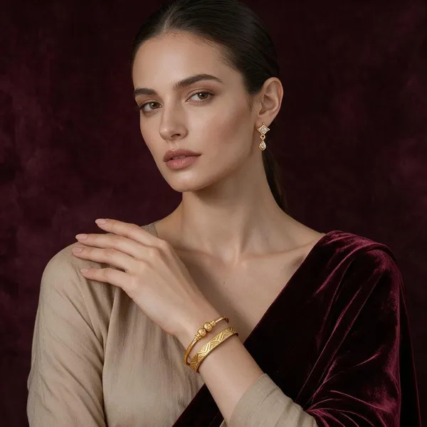 Gold_Copper_Brass_Ethnic_Jhumka_Earrings_And_Bangle_For_Women