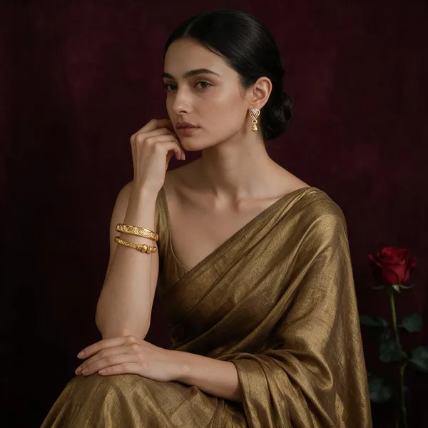 Gold_Copper_Brass_Ethnic_Jhumka_Earrings_And_Bangle_For_Women