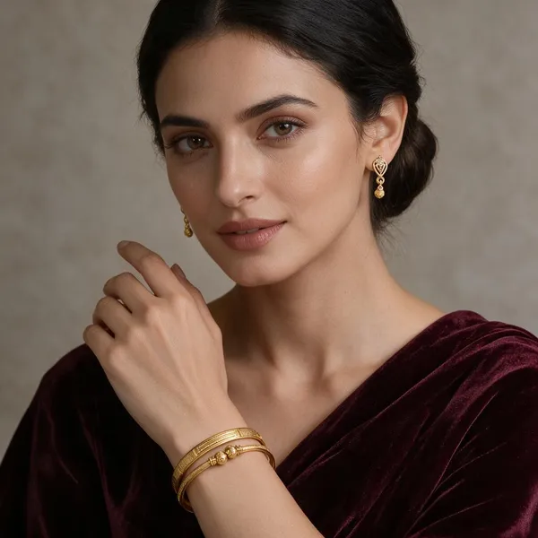 Gold_Copper_Brass_Ethnic_Jhumka_Earrings_And_Bangle_For_Women